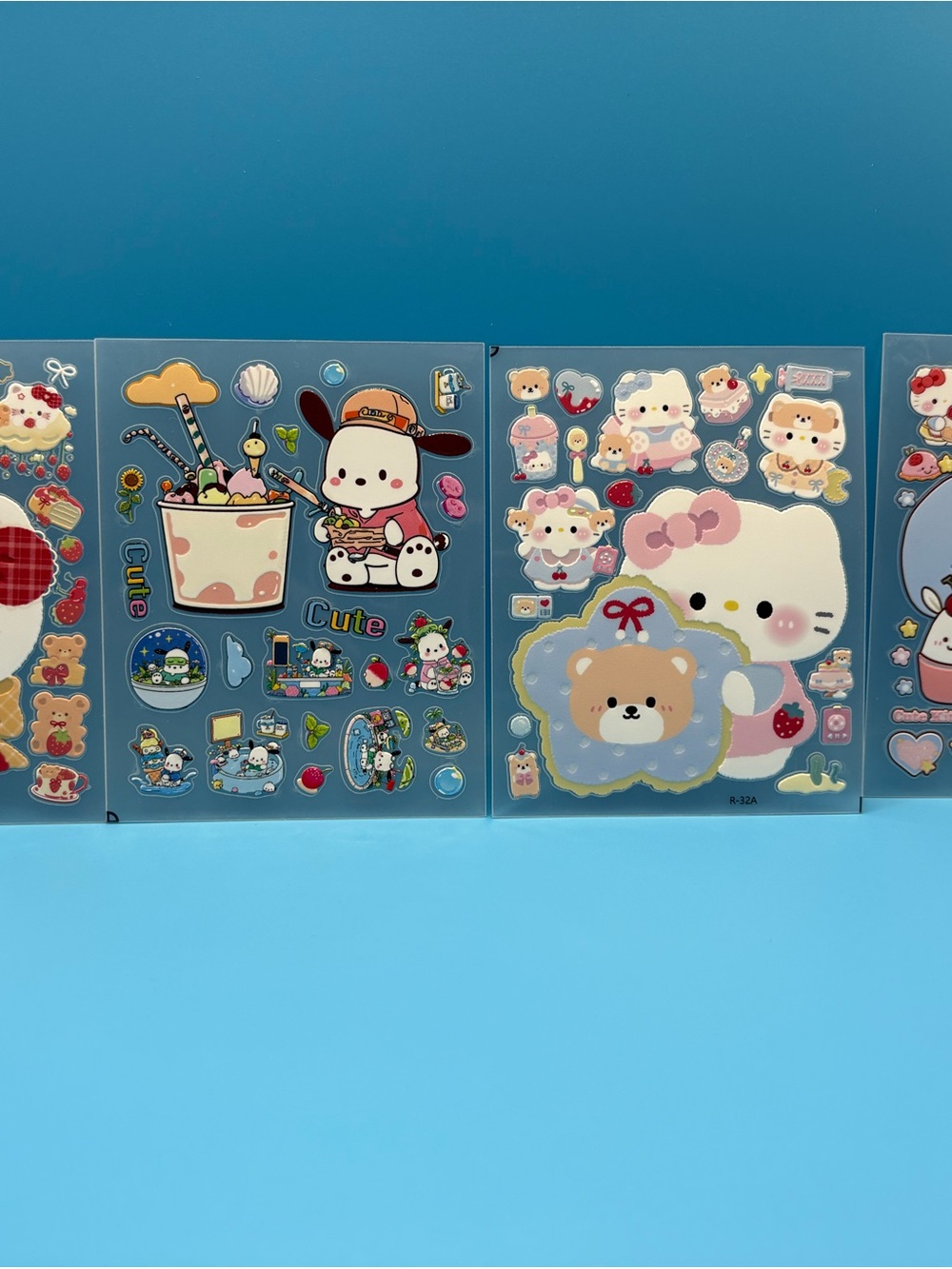 Cute Sanrio 4 Sticker Sheets Embossed Hello Kitty Pochacco Kawaii